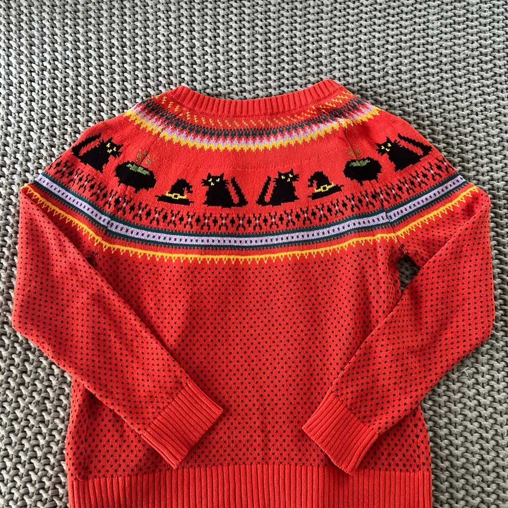 Modcloth orange Halloween cats cauldron witch Patterned Women's Cardigan - Picture 2 of 3